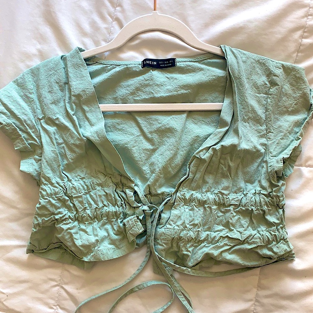 Shein Small drawstring crop top in light green